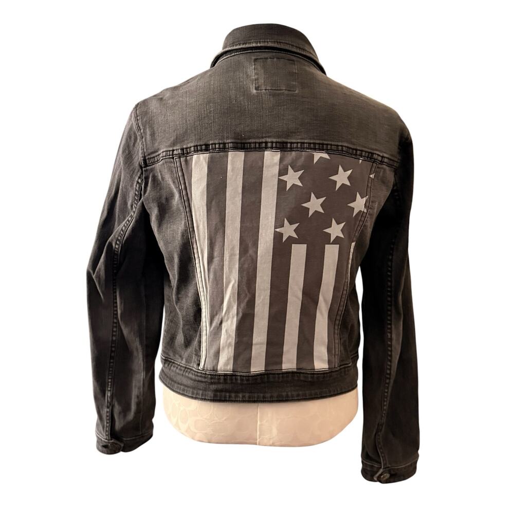 Rock & Republic Women's American Flag Button Front Denim Jacket Size L Black